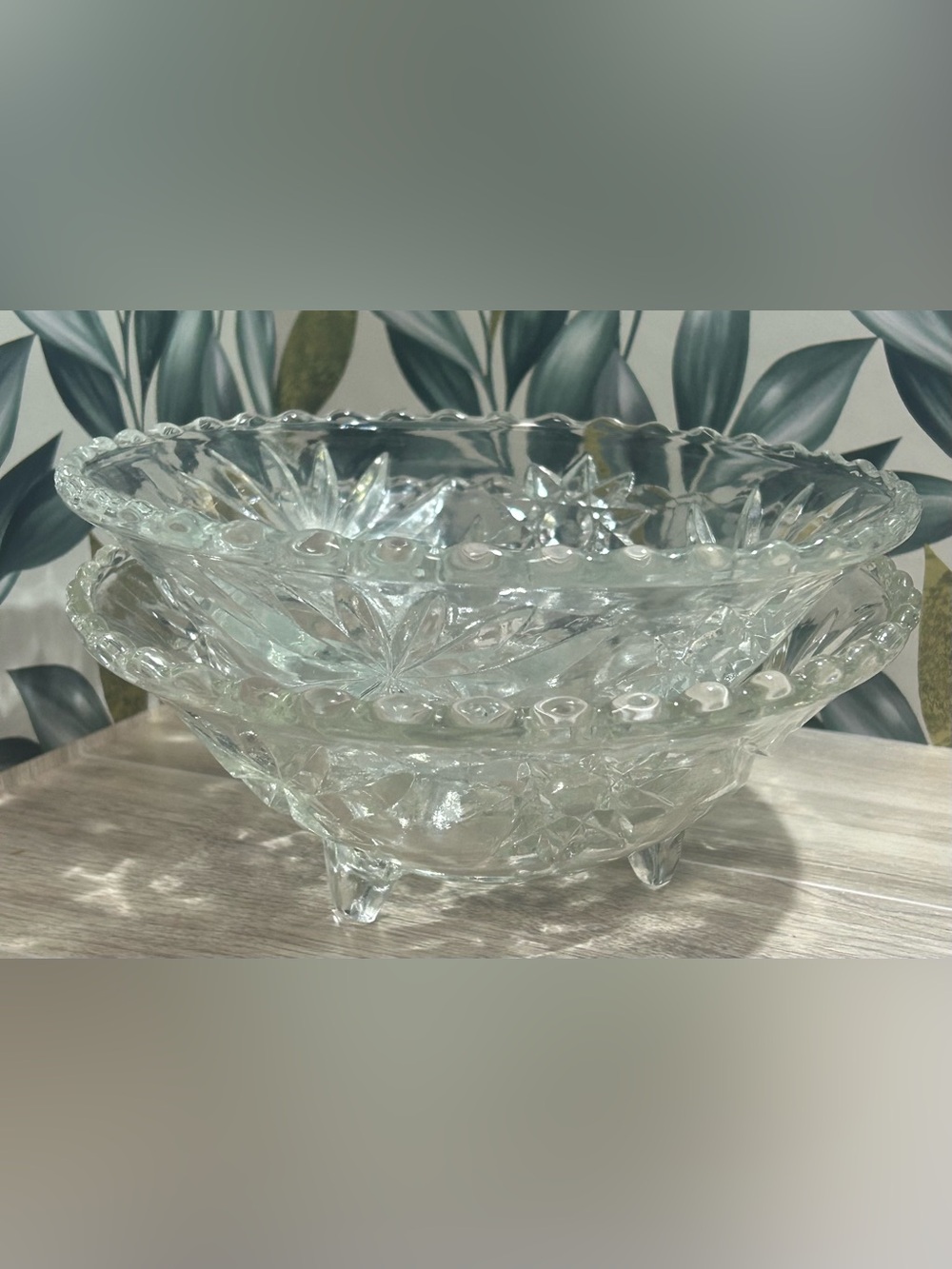Vintage Anchor Hocking Star of David Prescut Glass Footed Bowl - Set of 2 (C) - Picture 8 of 8